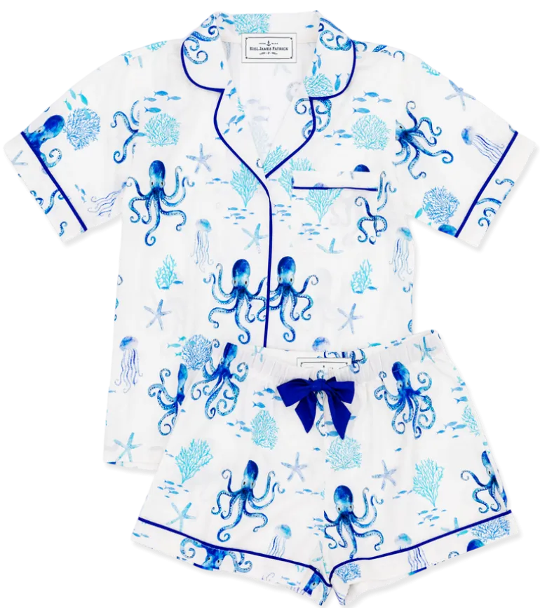 Octopus Garden Drawstring Shorts Pajama Set