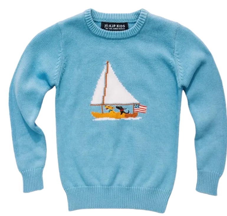 Ruff Day at Sea Kids Sweater- Light Blue